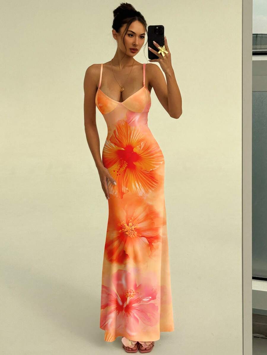 AZURA - Printed Cami Bodycon Maxi Dress