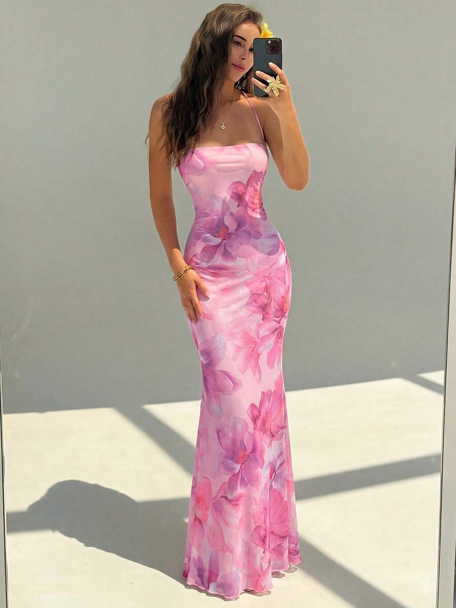 FLORINA - Floral Print Backless Cami Midi Dress
