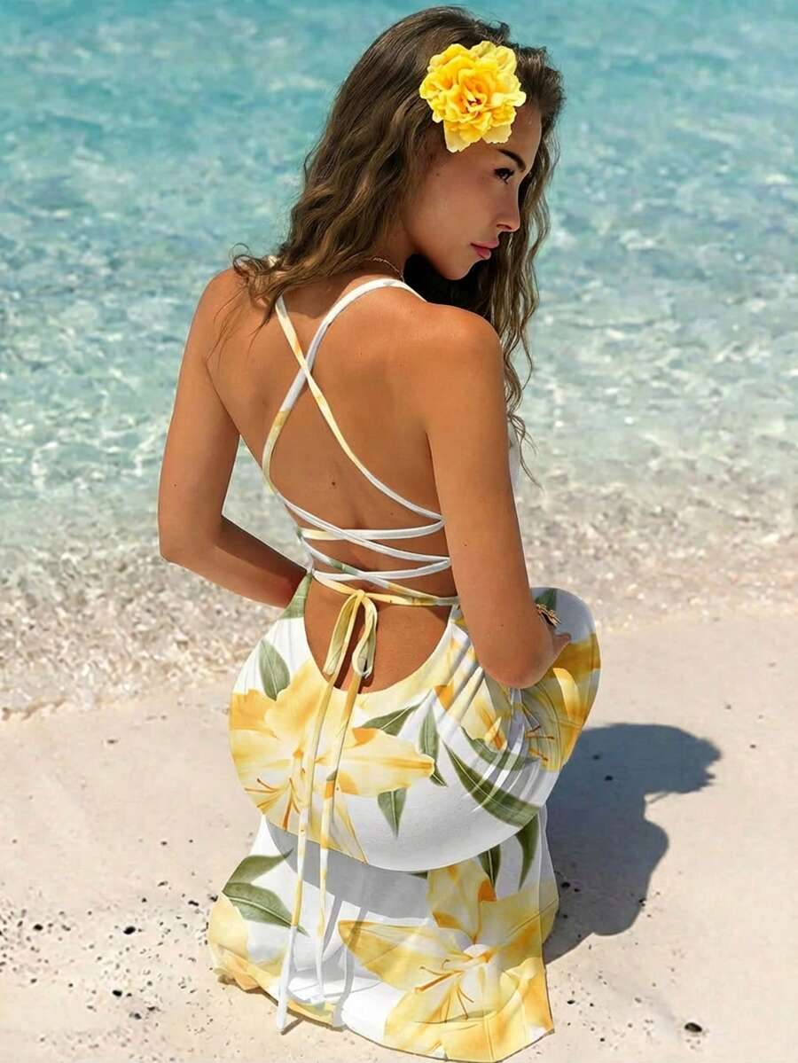 FLORINA - Floral Print Backless Cami Midi Dress Multicolor_2