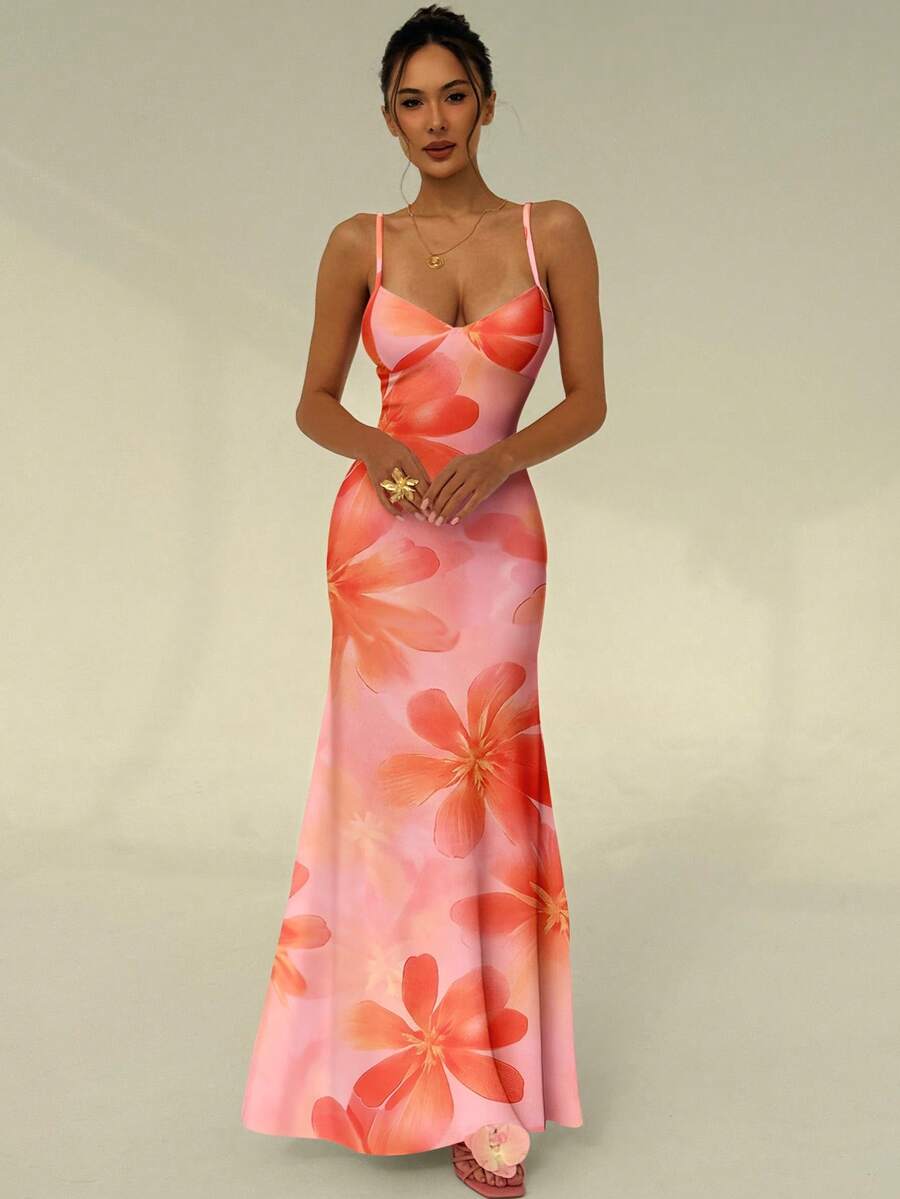 SUNFLARE – Tropical Print Bodycon Maxi Dress
