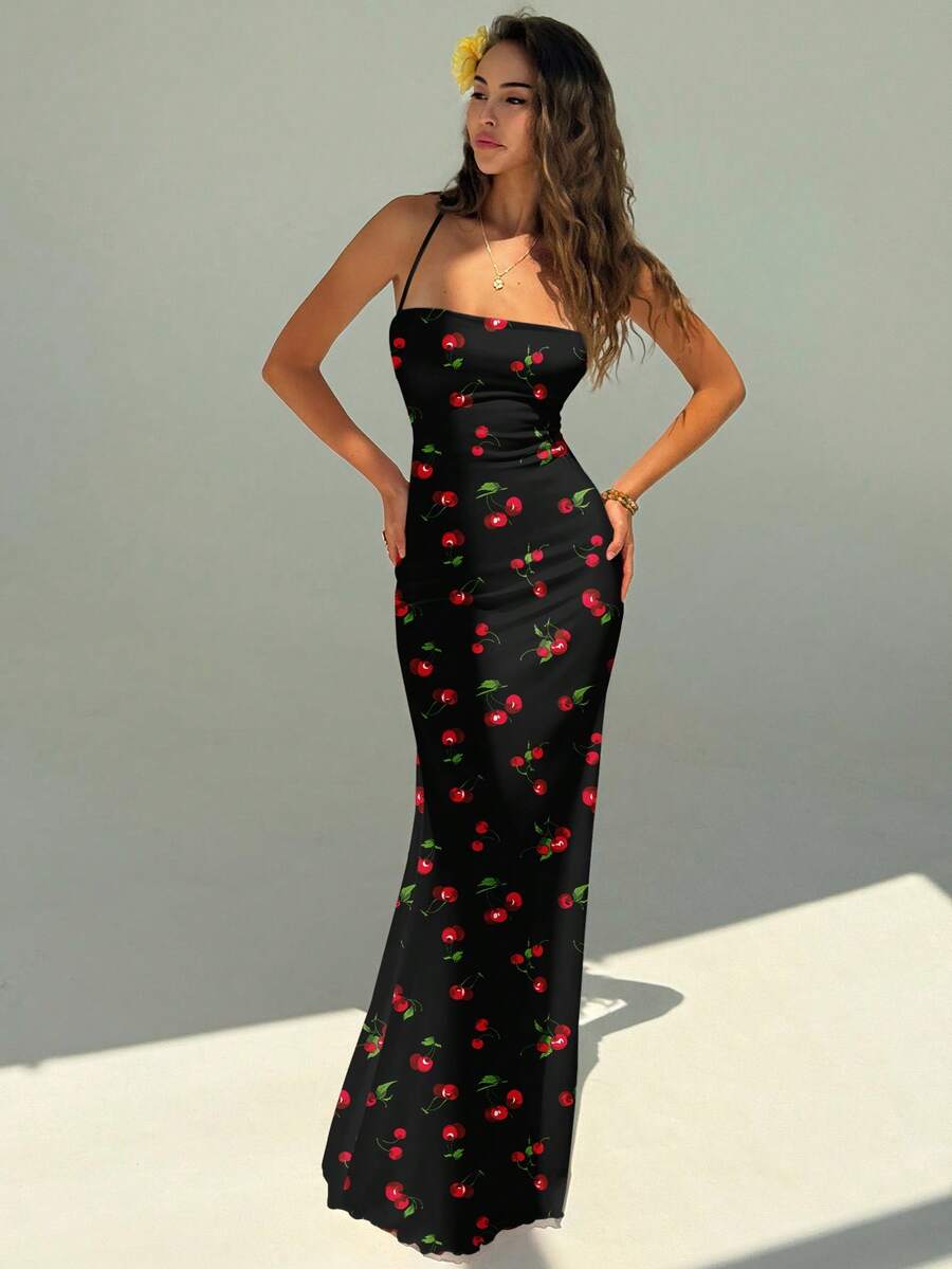FLORINA - Floral Print Backless Cami Midi Dress