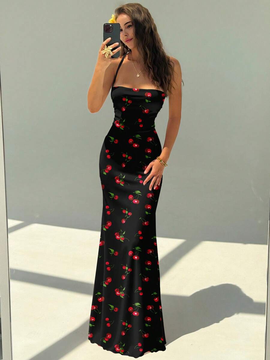 FLORINA - Floral Print Backless Cami Midi Dress