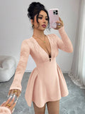 VILA – Deep V-Neck A-Line Mini Dress L