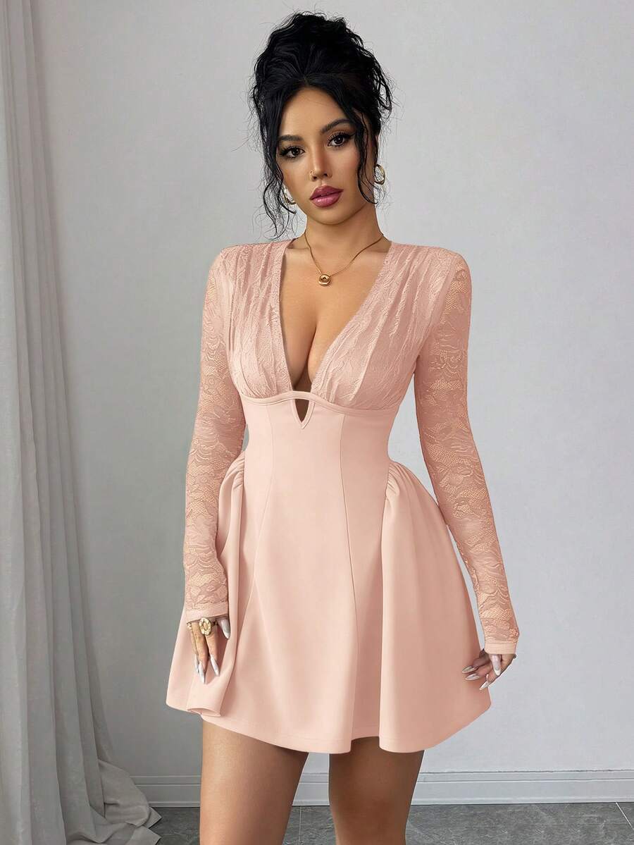 VILA – Deep V-Neck A-Line Mini Dress