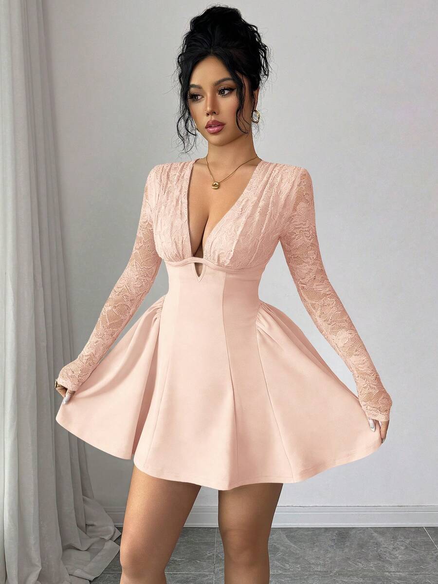 VILA – Deep V-Neck A-Line Mini Dress