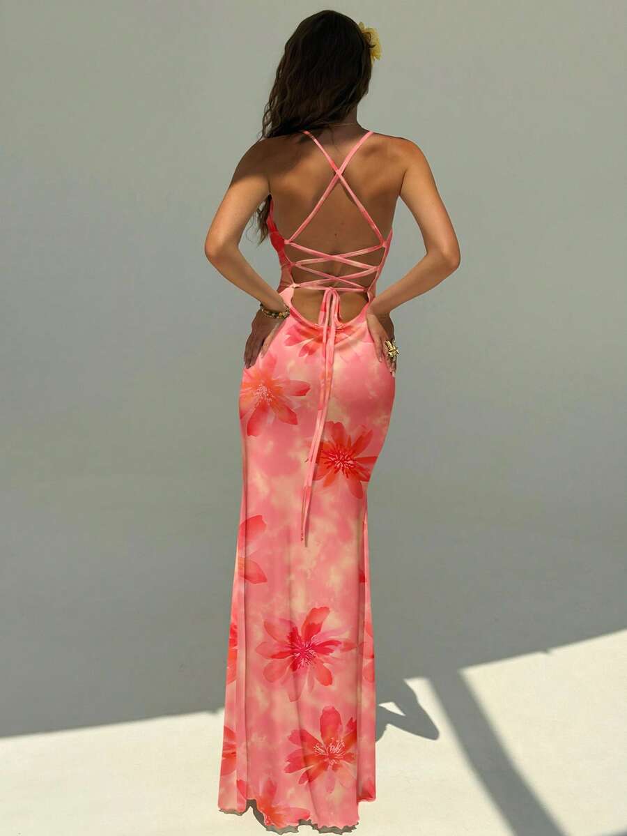 FLORINA - Floral Print Backless Cami Midi Dress