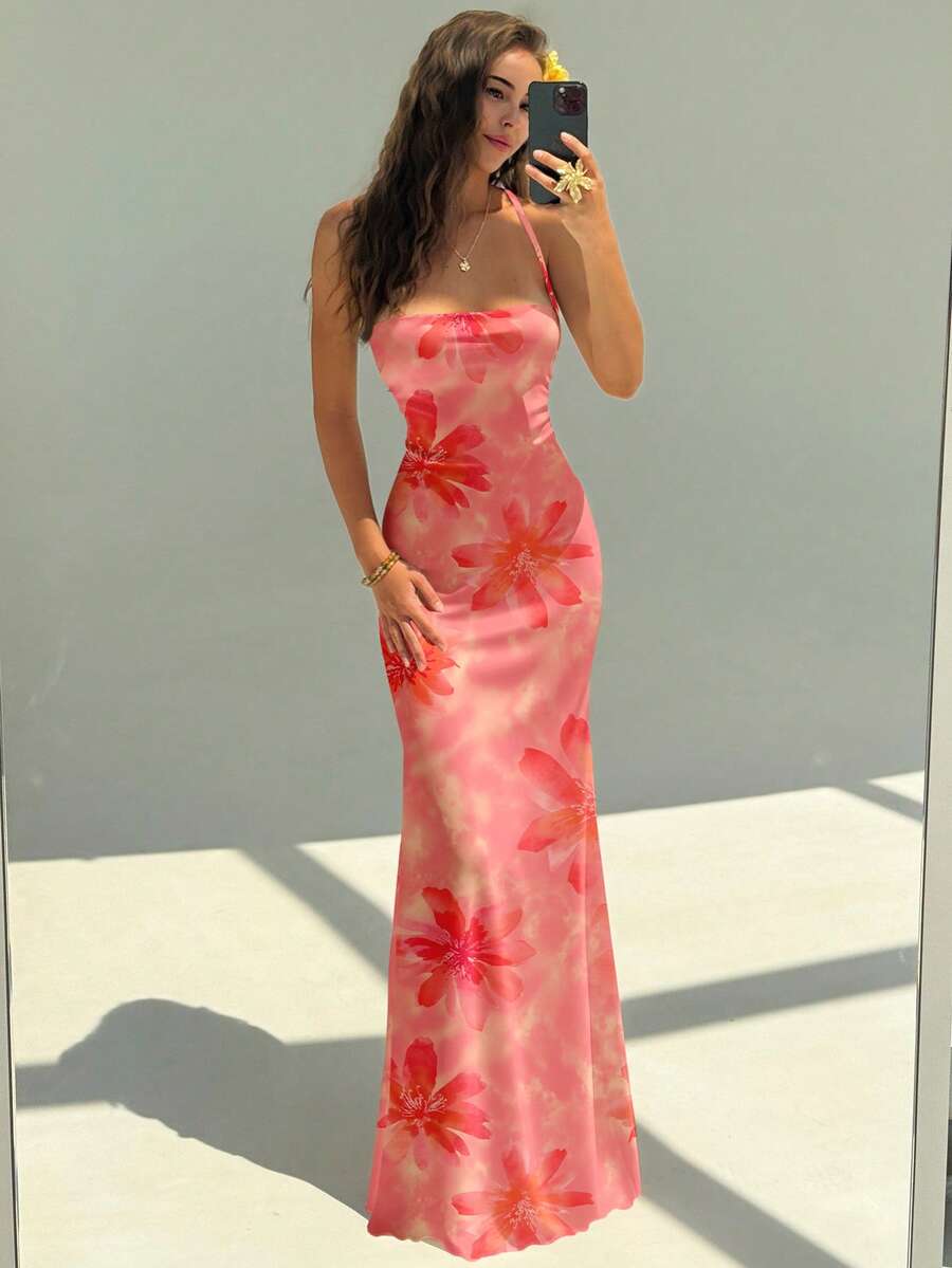 FLORINA - Floral Print Backless Cami Midi Dress