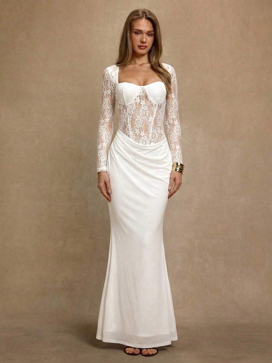 NOIRÉ LACE – Elegant Lace Bodycon Maxi Dress