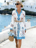 FLORÉA - Long Sleeve Stand Collar A Line Mini Dress
