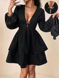 NOULA – Elegant Deep V Mini Dress XL