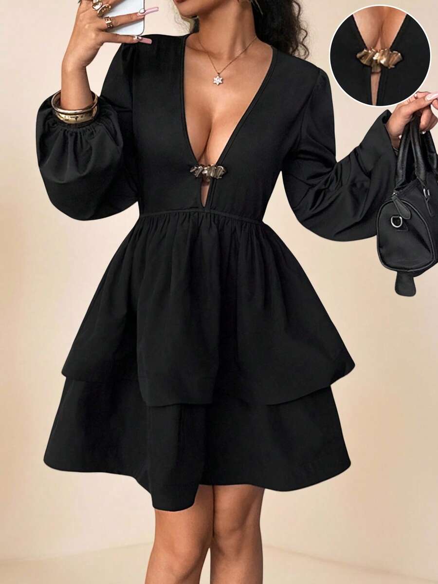 NOULA – Elegant Deep V Mini Dress XL