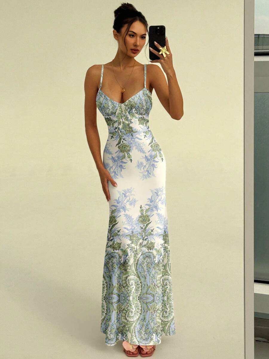AZURA - Printed Cami Bodycon Maxi Dress