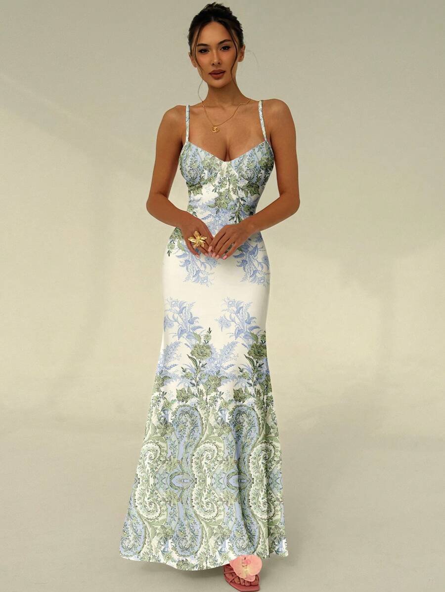 AZURA - Printed Cami Bodycon Maxi Dress