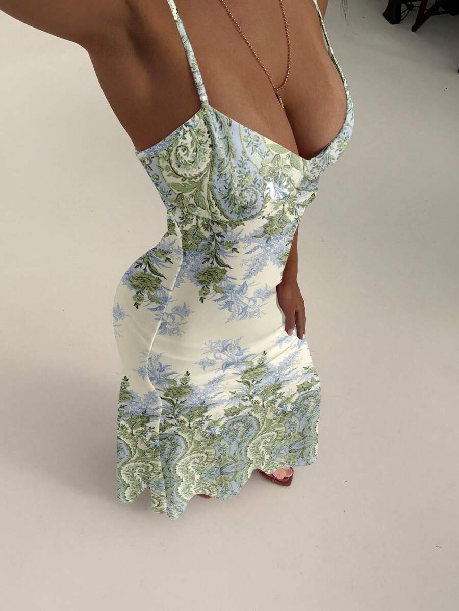 AZURA - Printed Cami Bodycon Maxi Dress