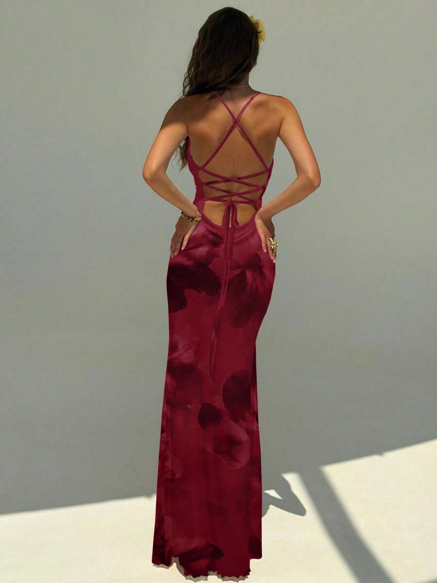 FLORINA - Floral Print Backless Cami Midi Dress