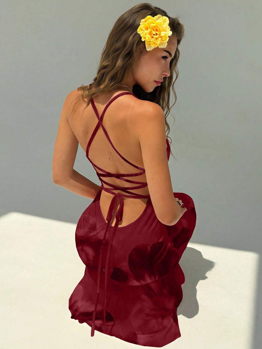 FLORINA - Floral Print Backless Cami Midi Dress