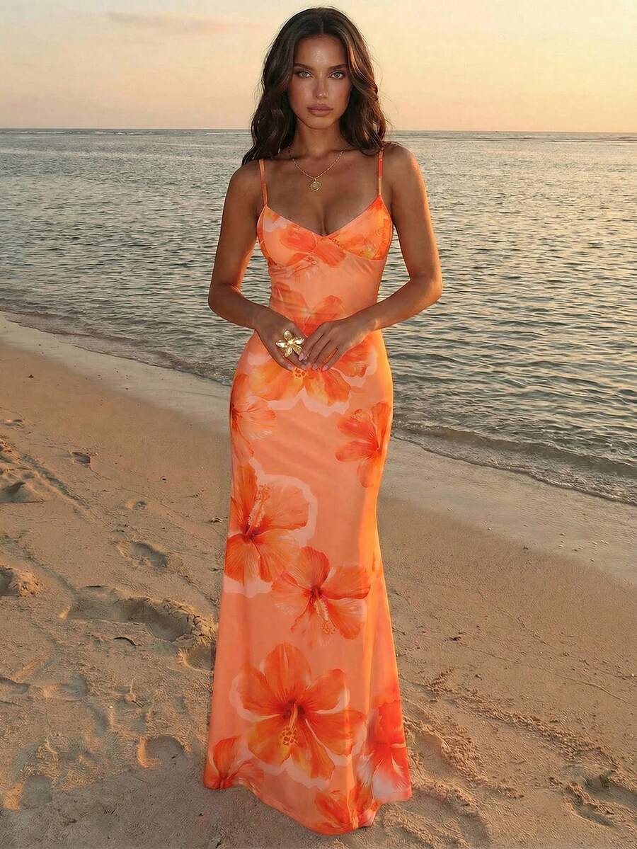 SOLARA - Floral Bodycon Maxi Dress