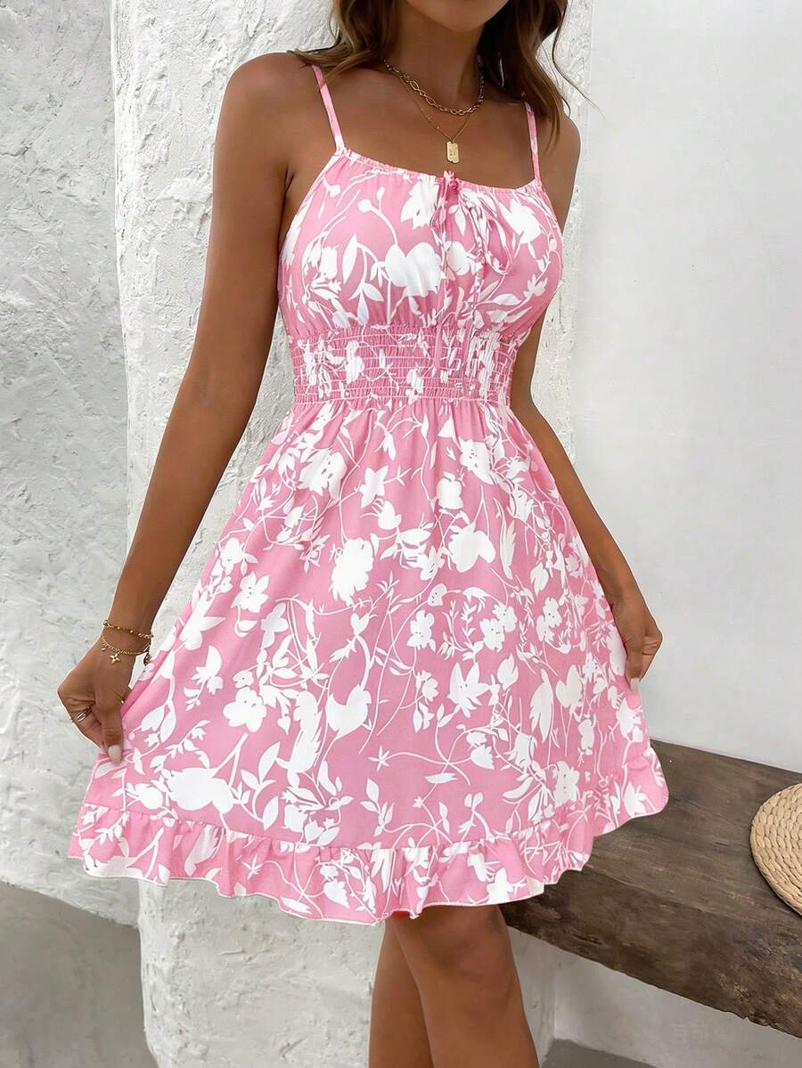 LUNIRA - Spaghetti Strap Flounce Hem Mini Dress