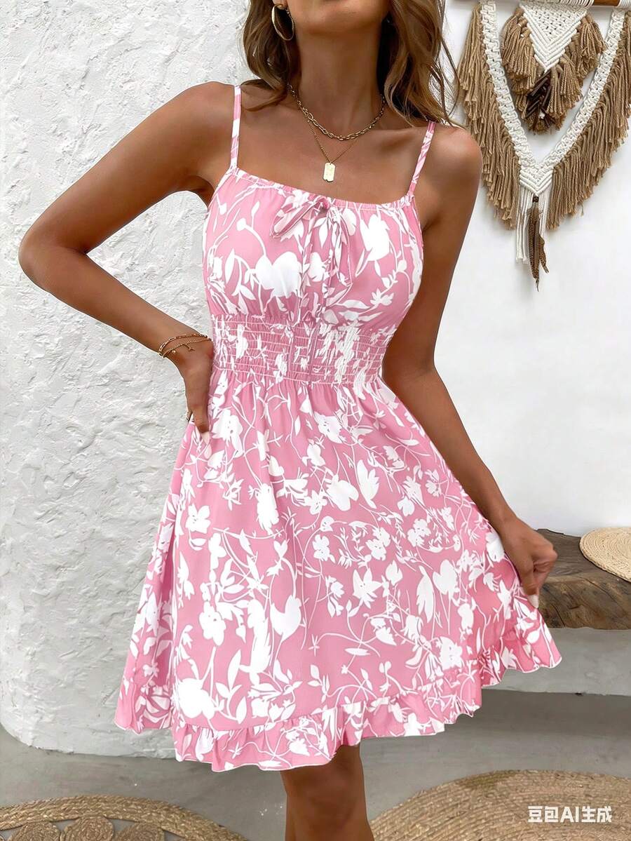 LUNIRA - Spaghetti Strap Flounce Hem Mini Dress
