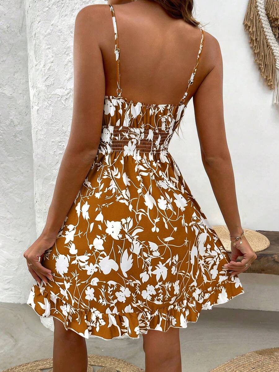 LUNIRA - Spaghetti Strap Flounce Hem Mini Dress