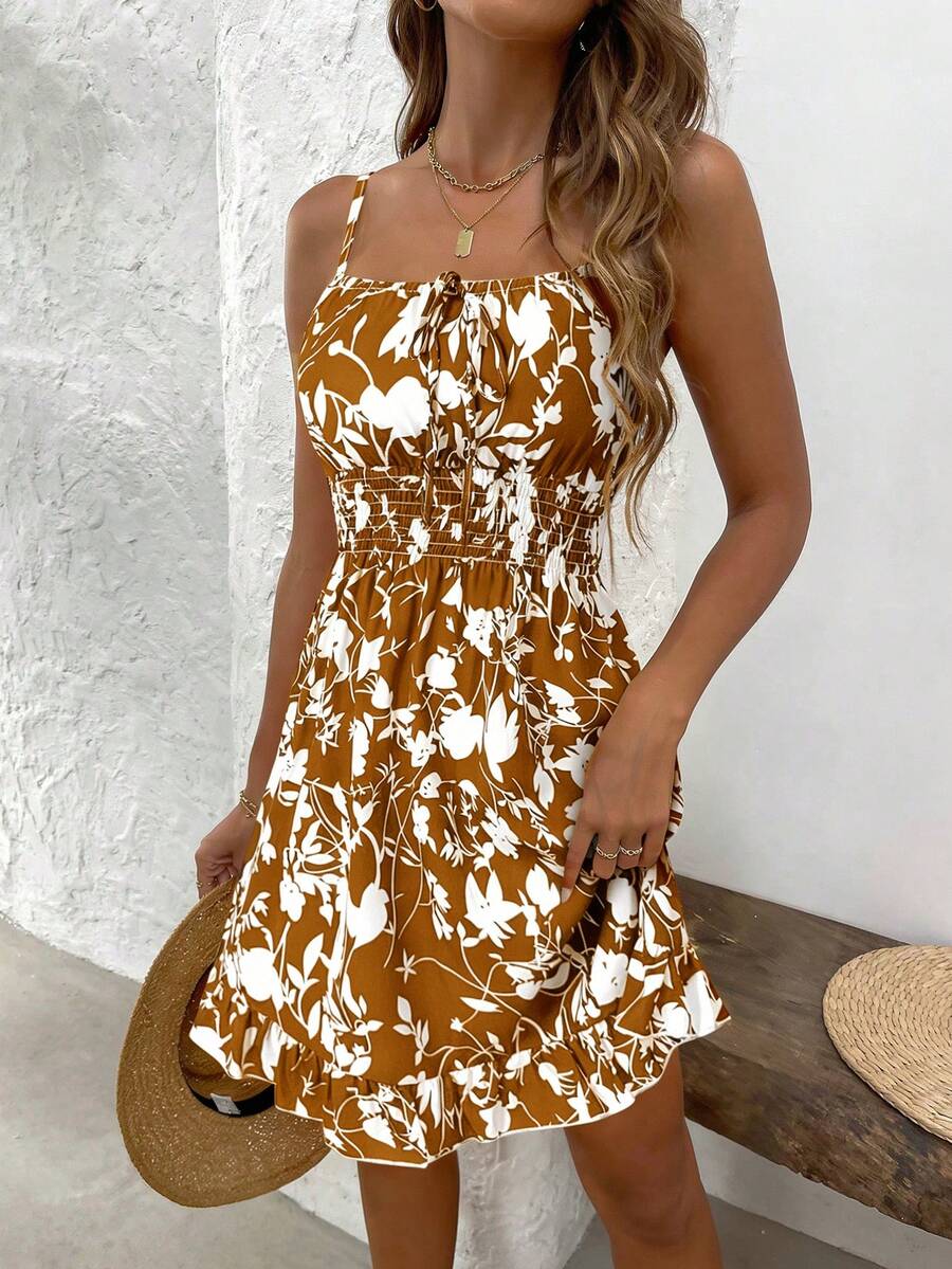 LUNIRA - Spaghetti Strap Flounce Hem Mini Dress