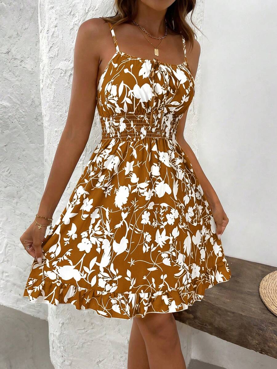 LUNIRA - Spaghetti Strap Flounce Hem Mini Dress