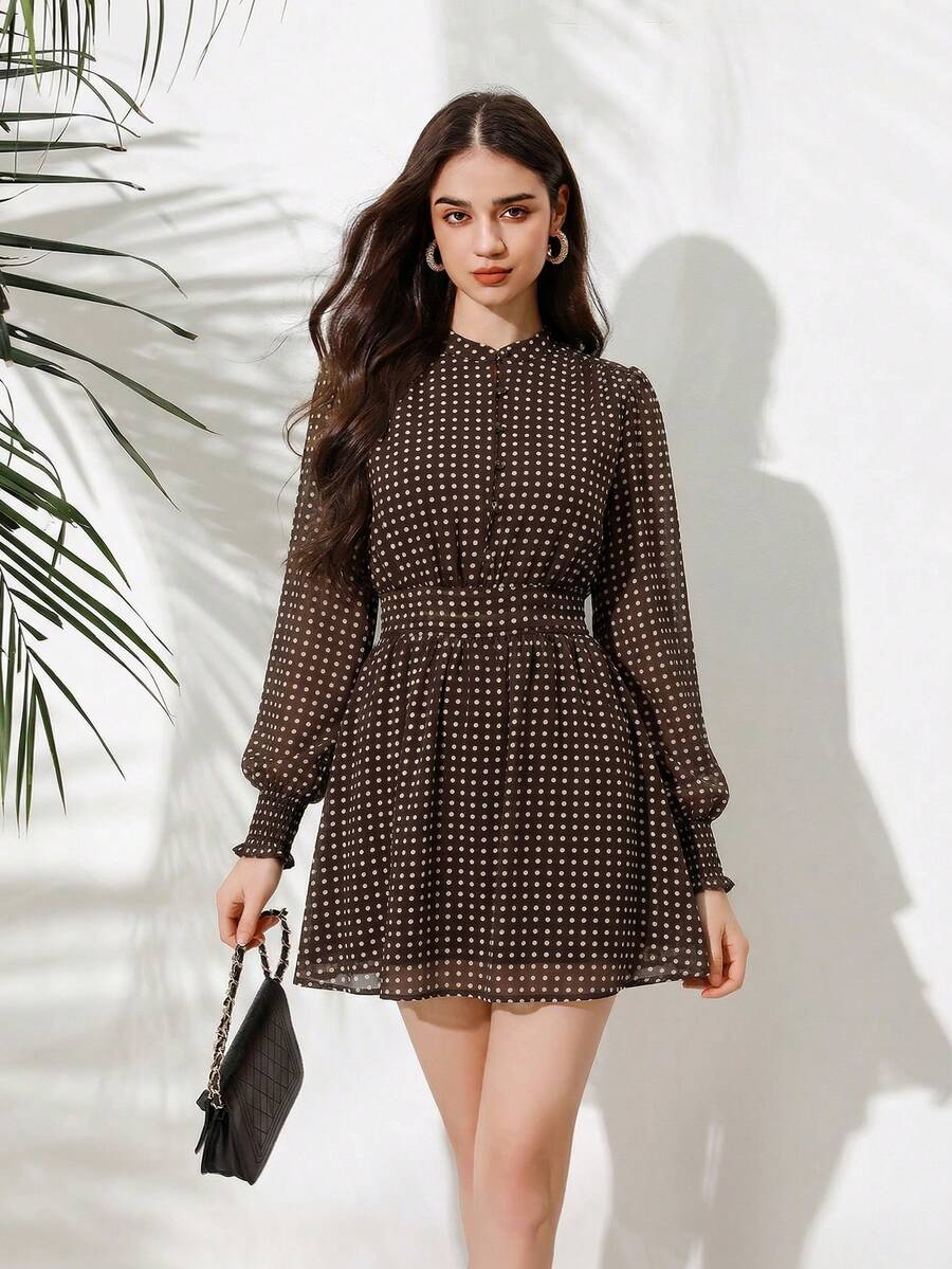 VALISSA - Long Sleeve A Line Mini Dress Multicolor