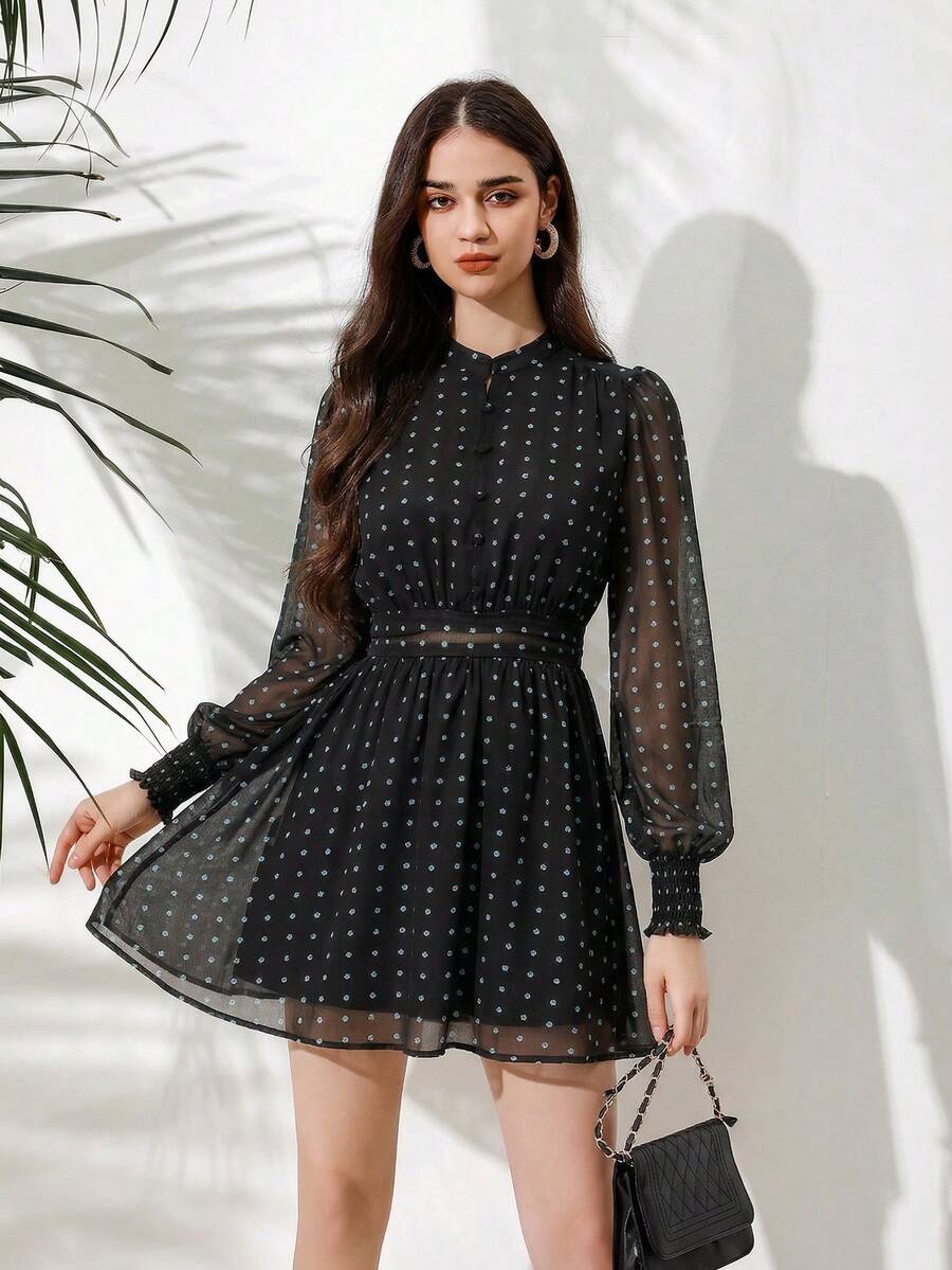 VALISSA - Long Sleeve A Line Mini Dress