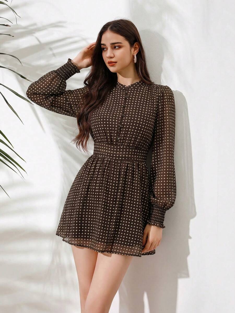 VALISSA - Long Sleeve A Line Mini Dress