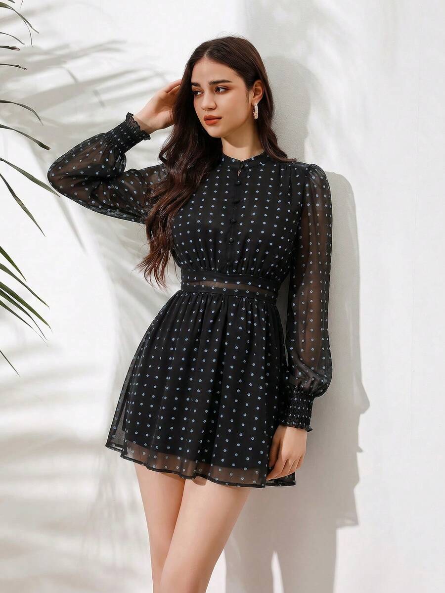 VALISSA - Long Sleeve A Line Mini Dress