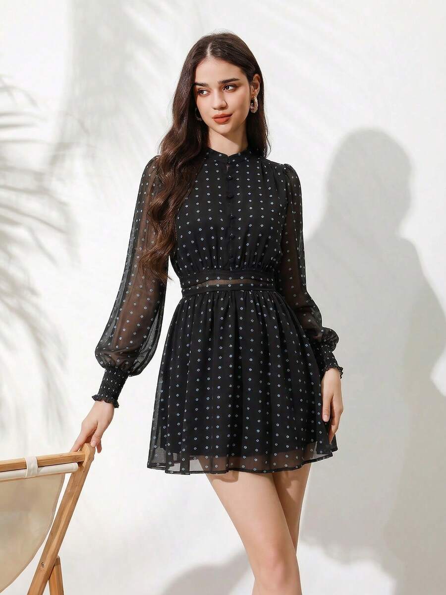 VALISSA - Long Sleeve A Line Mini Dress