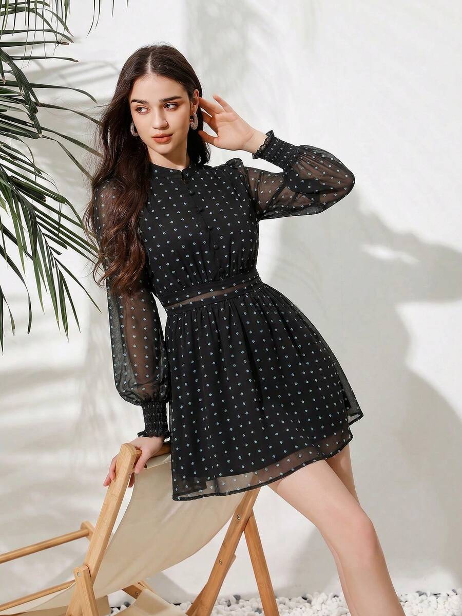 VALISSA - Long Sleeve A Line Mini Dress
