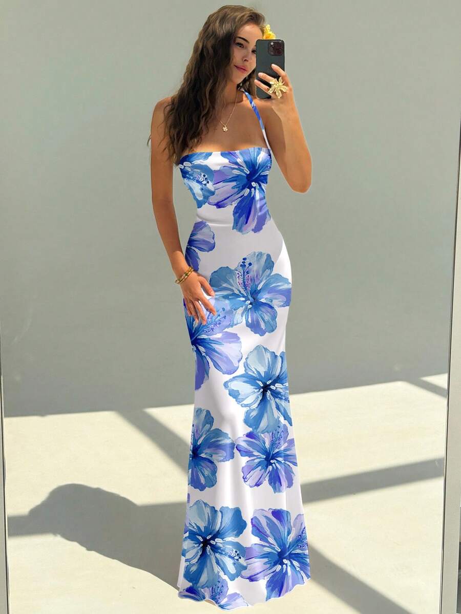 FLORINA - Floral Print Backless Cami Midi Dress