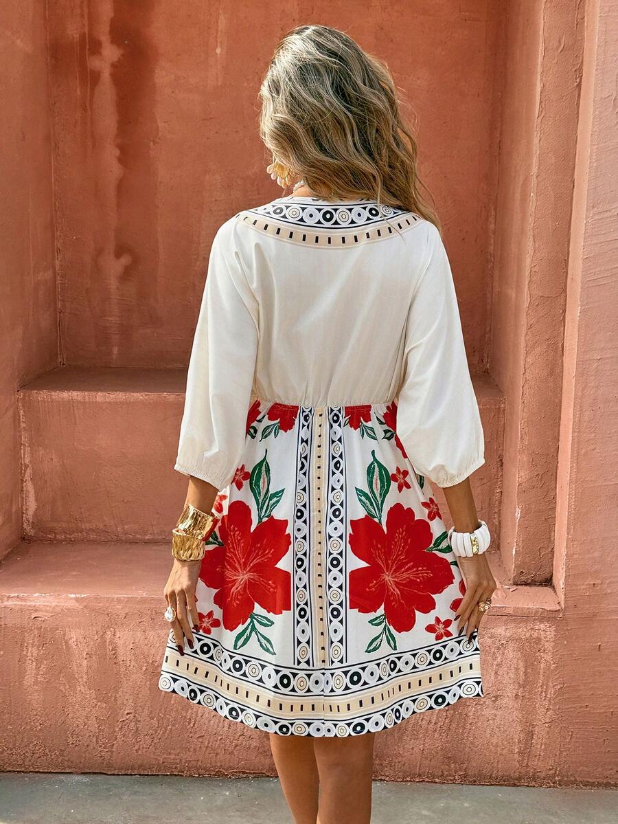 ISOLA – Boho Floral V-Neck Mini Dress