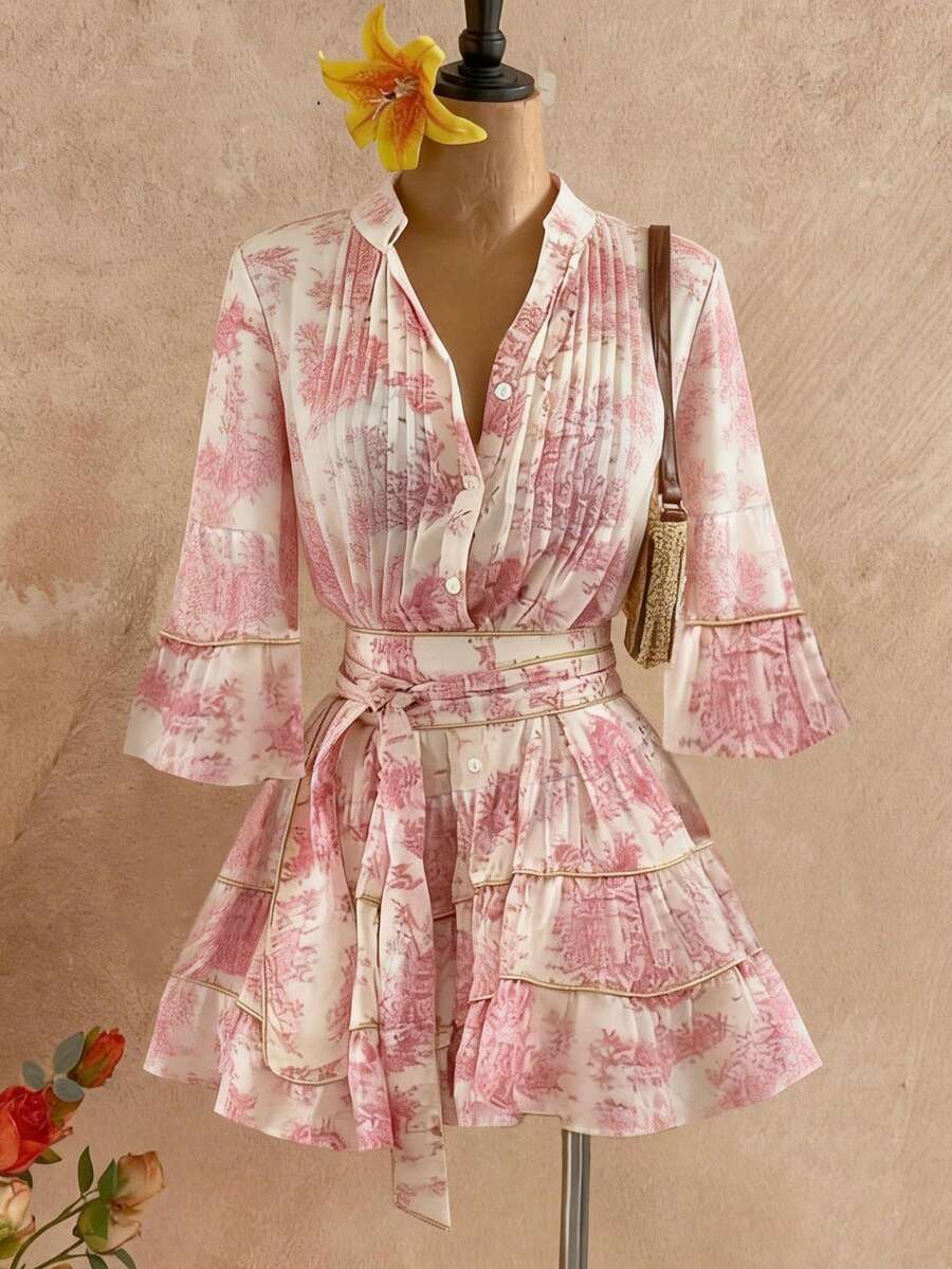 ROSELLE - Flare Sleeve Fit and Flare Mini Dress