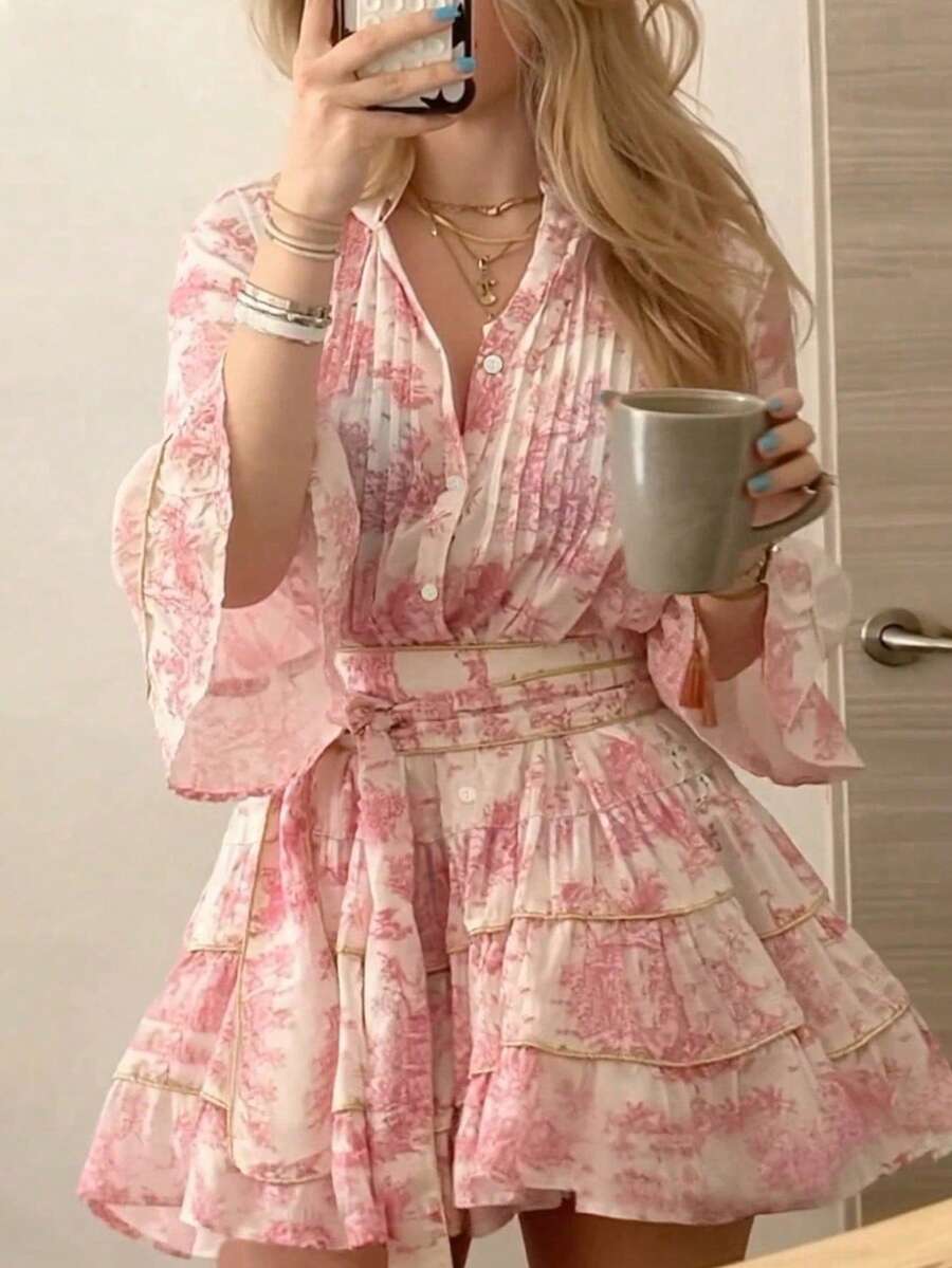 ROSELLE - Flare Sleeve Fit and Flare Mini Dress
