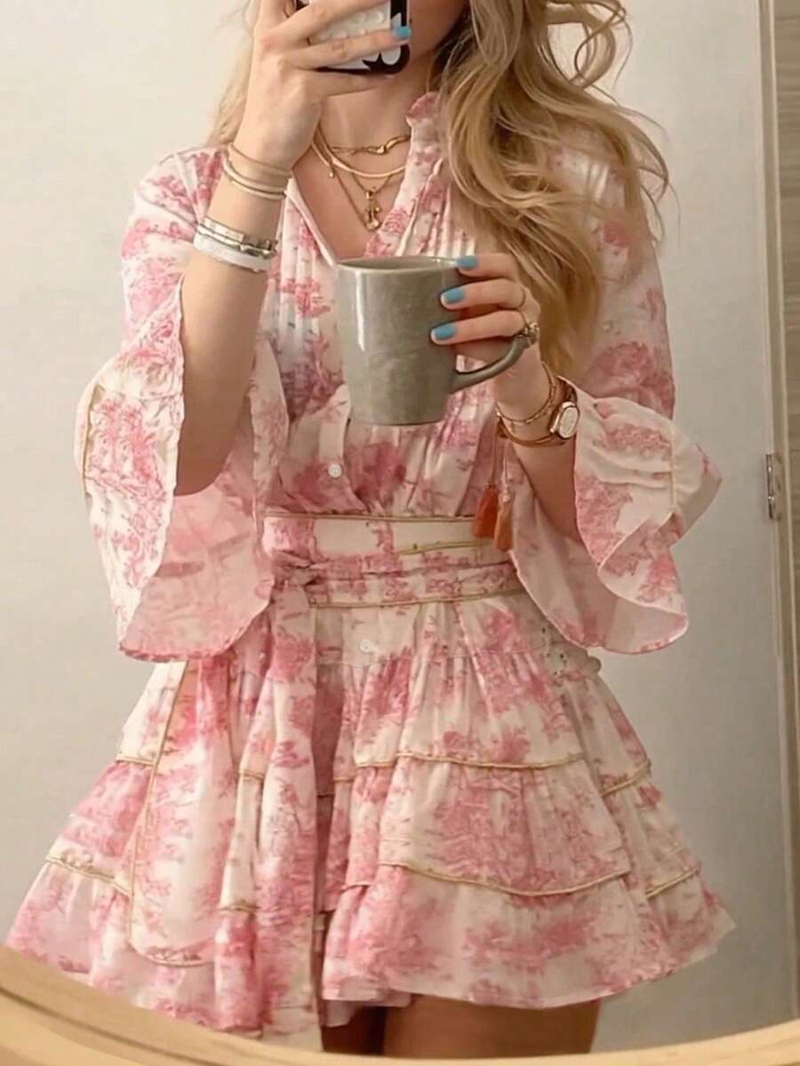 ROSELLE - Flare Sleeve Fit and Flare Mini Dress