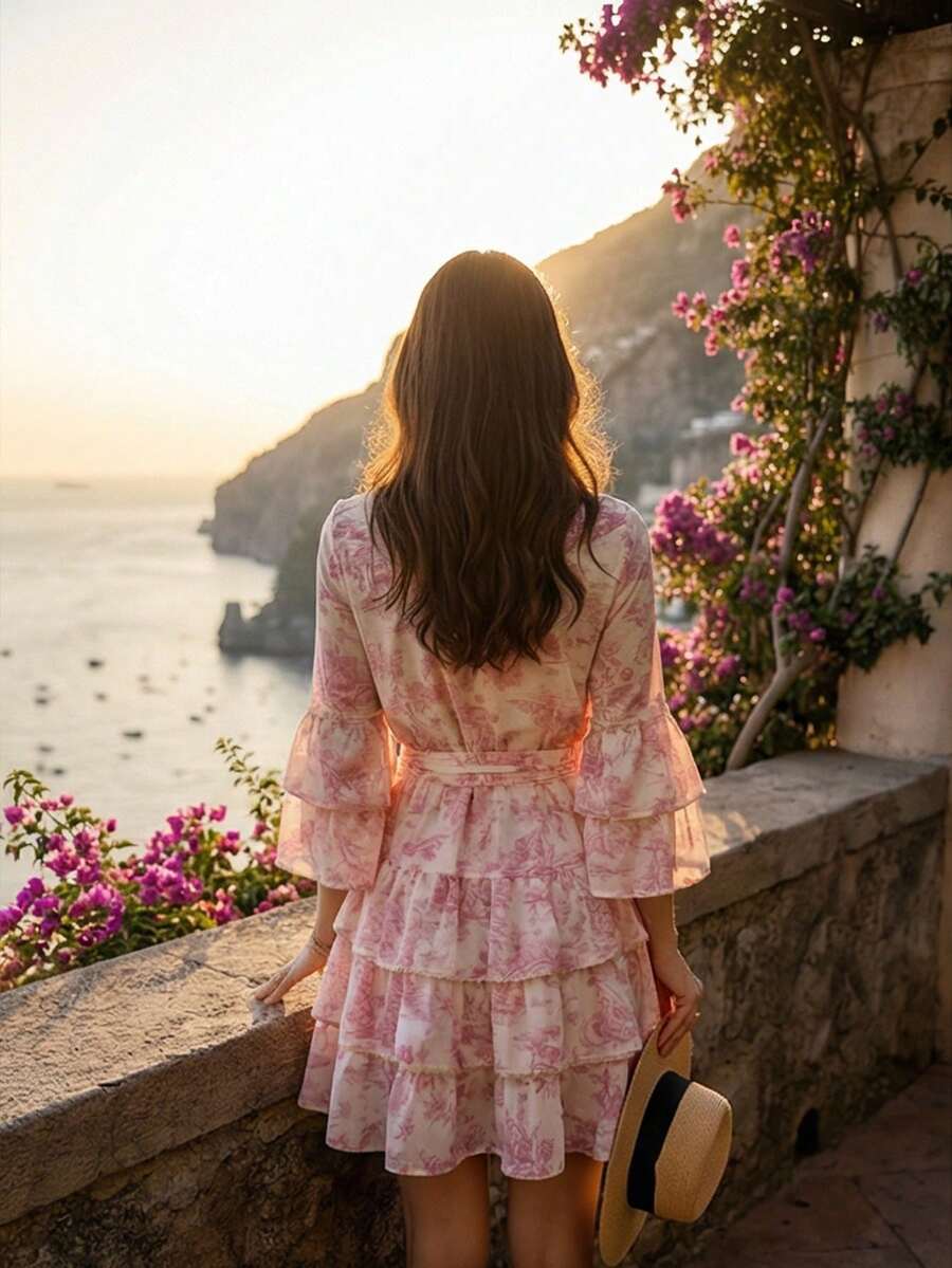 ROSELLE - Flare Sleeve Fit and Flare Mini Dress