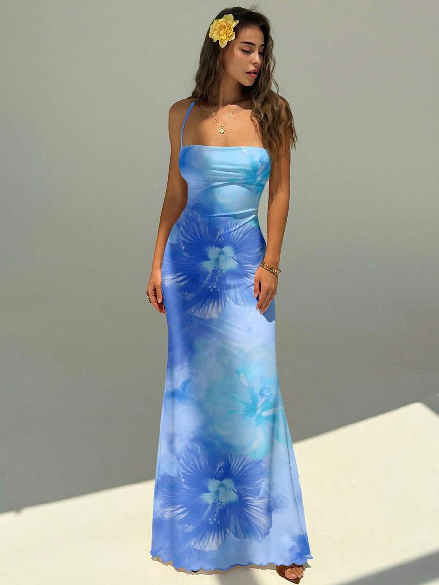 FLORINA - Floral Print Backless Cami Midi Dress