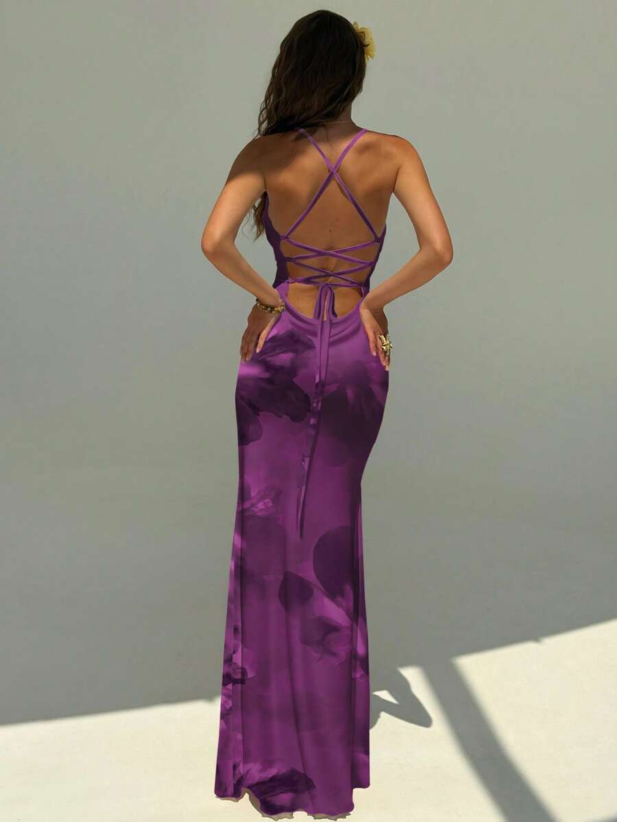 FLORINA - Floral Print Backless Cami Midi Dress