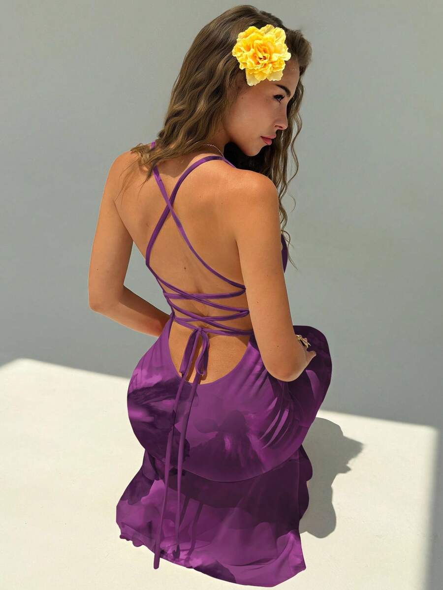 FLORINA - Floral Print Backless Cami Midi Dress