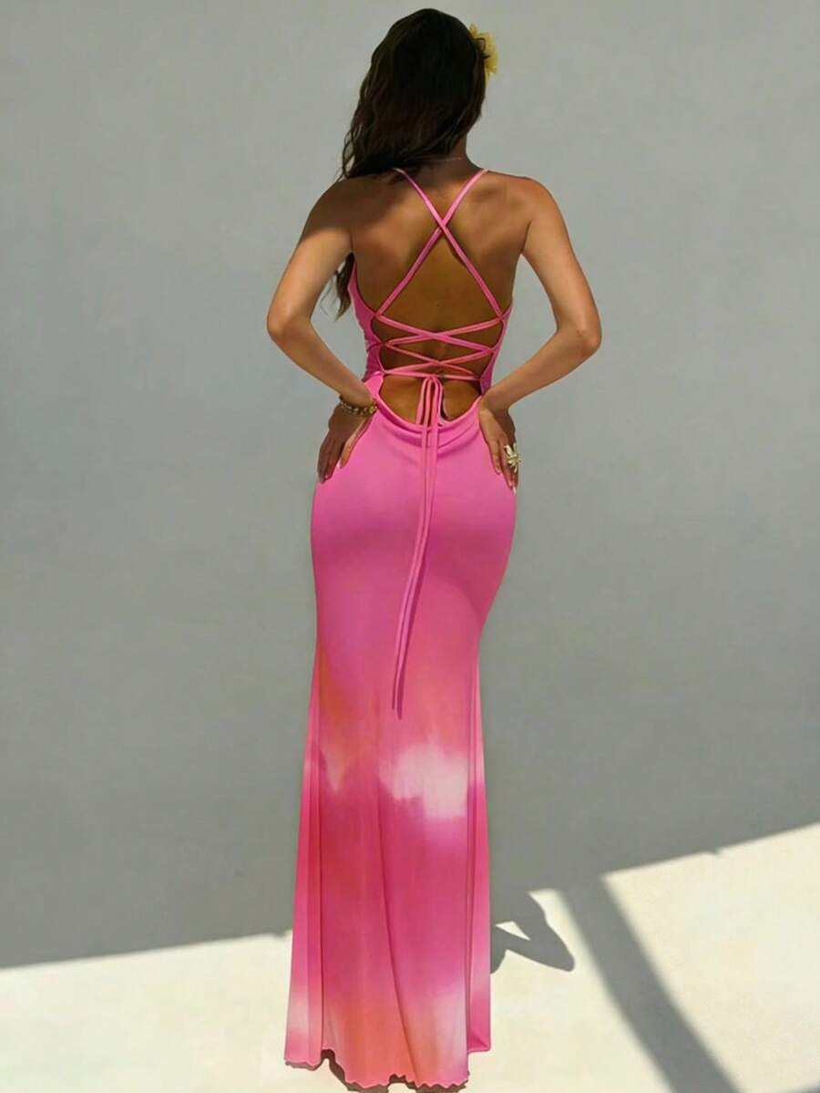 FLORINA - Floral Print Backless Cami Midi Dress