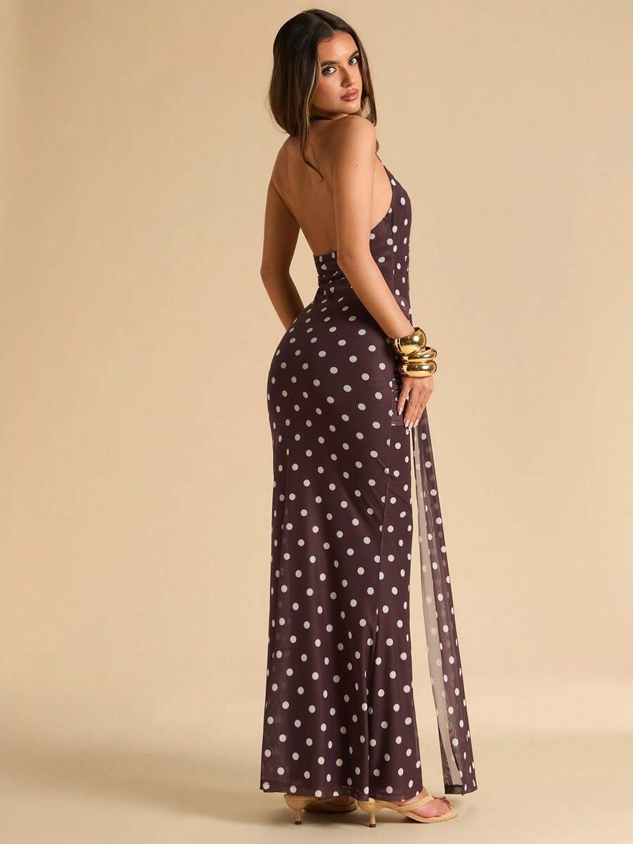 LUMÉA - Deep V Neck Halter Bodycon Maxi Dress