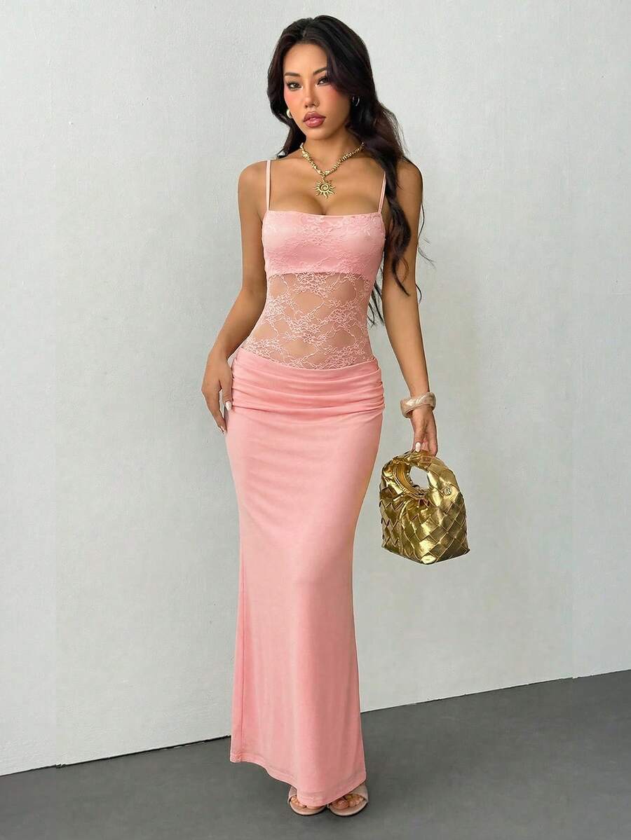 VALE -Lace Cami Bodycon Maxi Dress