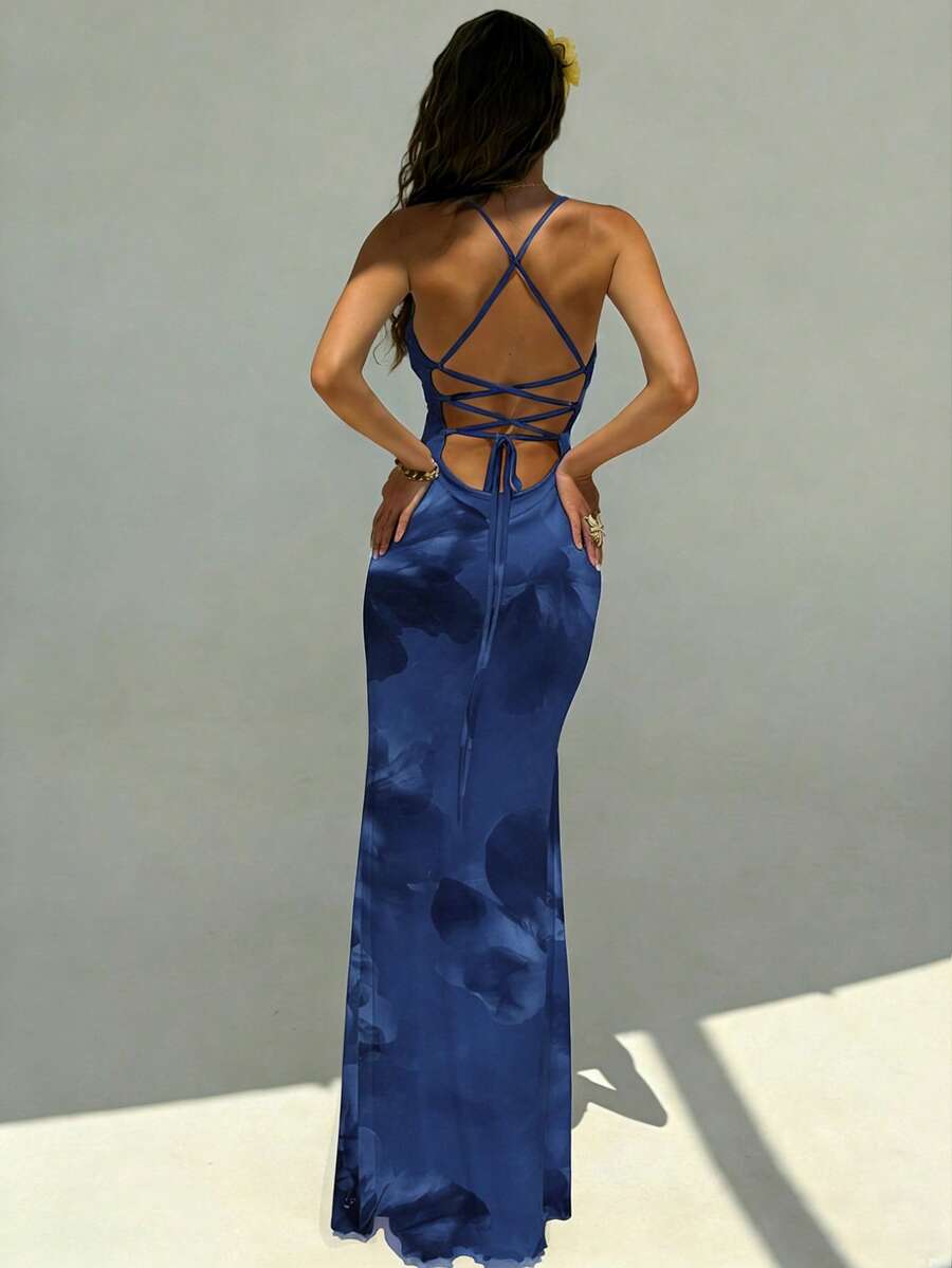 FLORINA - Floral Print Backless Cami Midi Dress