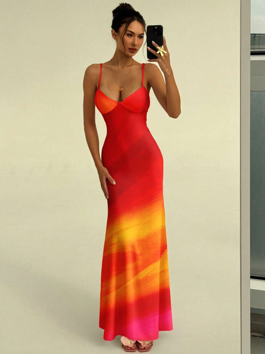 SUNFLARE – Tropical Print Bodycon Maxi Dress