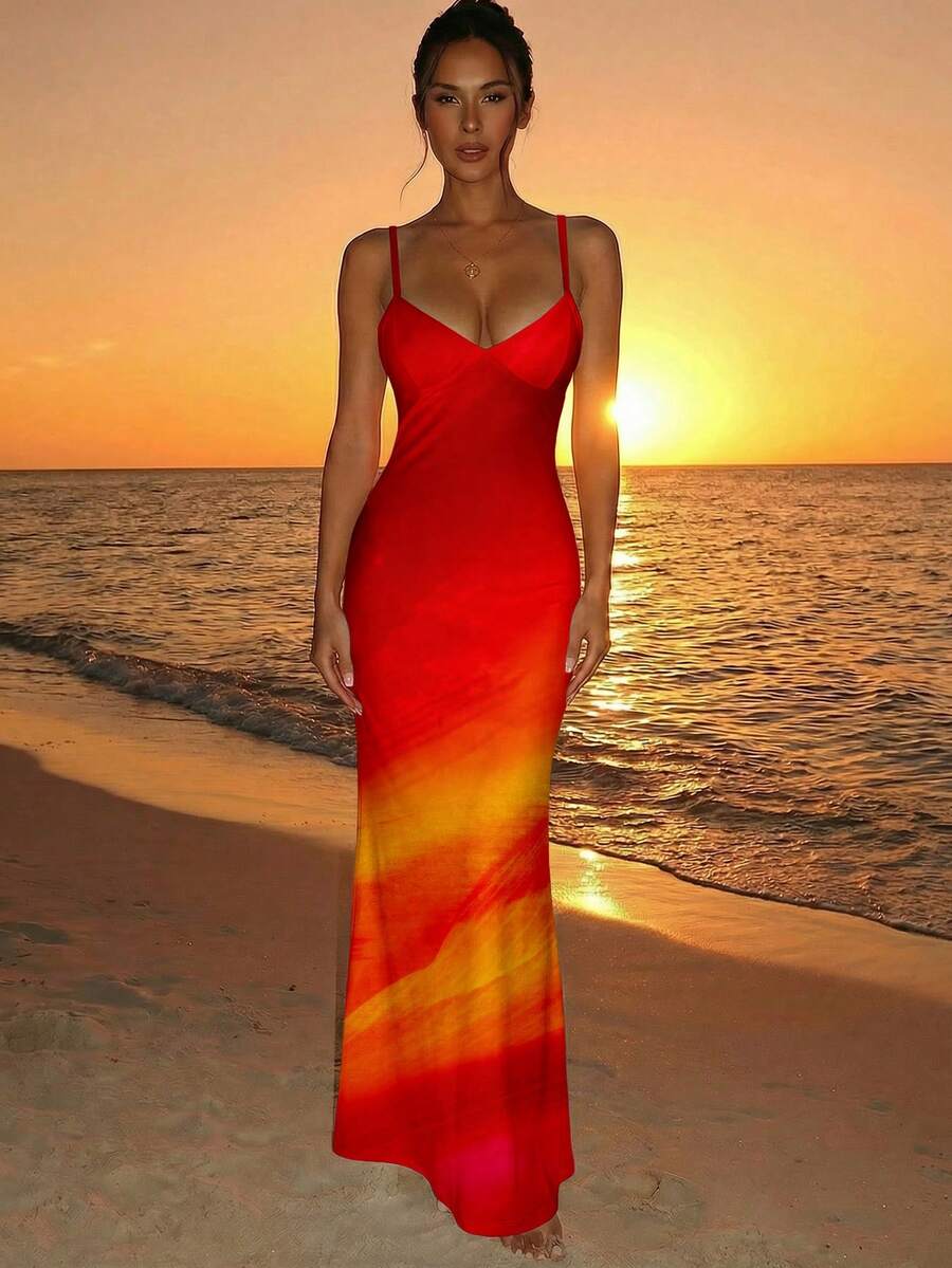 AZURA - Printed Cami Bodycon Maxi Dress