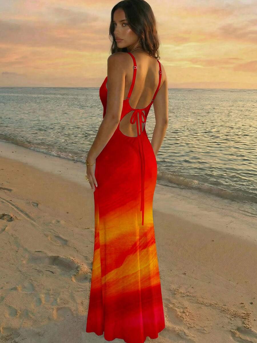 SUNFLARE – Tropical Print Bodycon Maxi Dress