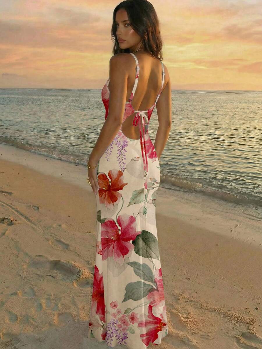 SUNFLARE – Tropical Print Bodycon Maxi Dress