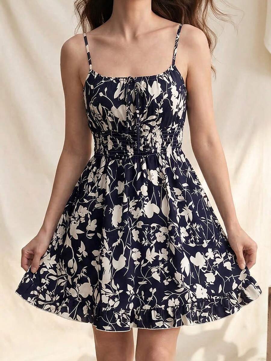 LUNIRA - Spaghetti Strap Flounce Hem Mini Dress